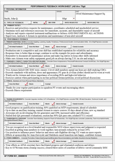 AF Form 931, Mid-term Feedback