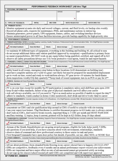 AF Form 931, Performance Feedback Worksheet