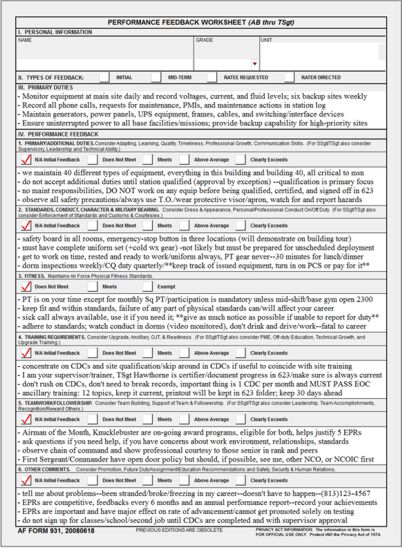 AF Form 931 Performance Feedback Worksheet