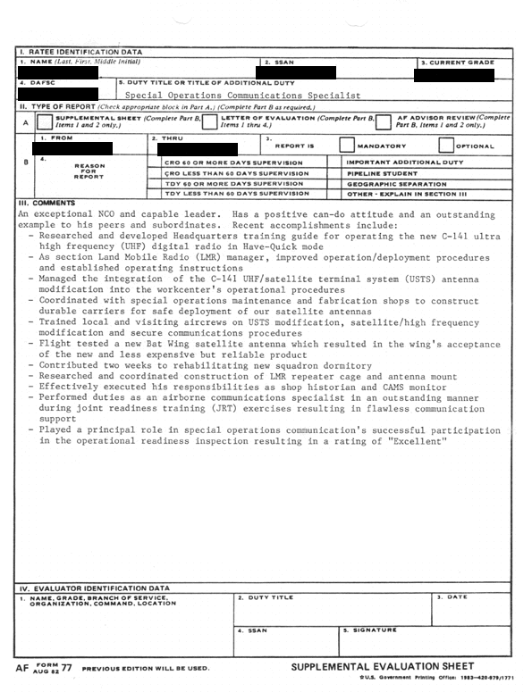 AF Form 77 Letter of Evaluation