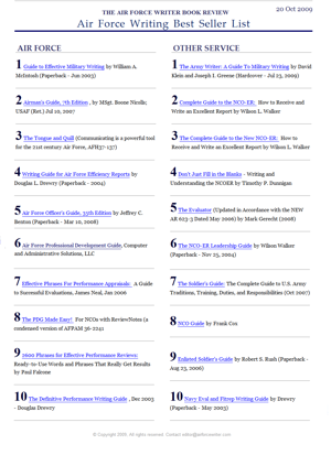 Air Force Writer best seller list