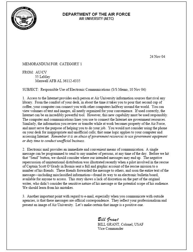 Air Force Official Memorandum