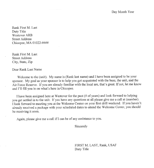 Air Force Sponsor Letter